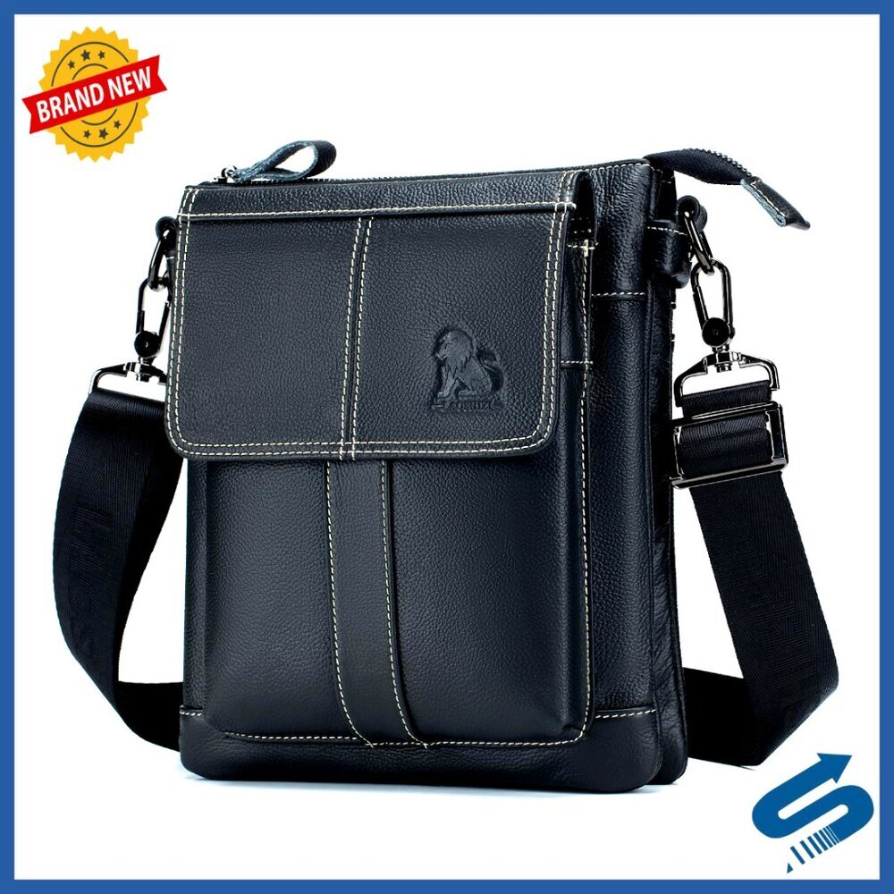 Genuine Leather Crossbody Shoulder Bag for Men, Messenger Briefcase